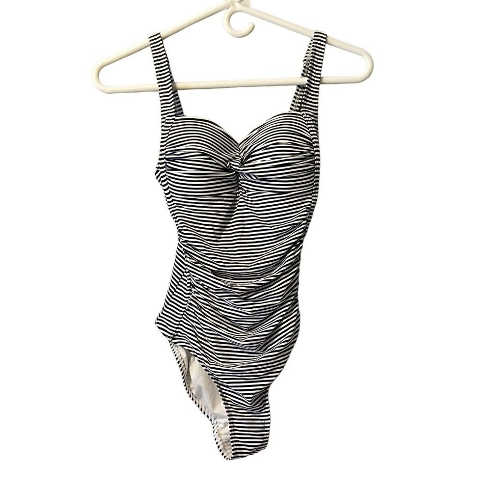 Nip Tuck Swim Navy & White One Piece Multi Fit Cup Bathing Suit‎ USA Size 4